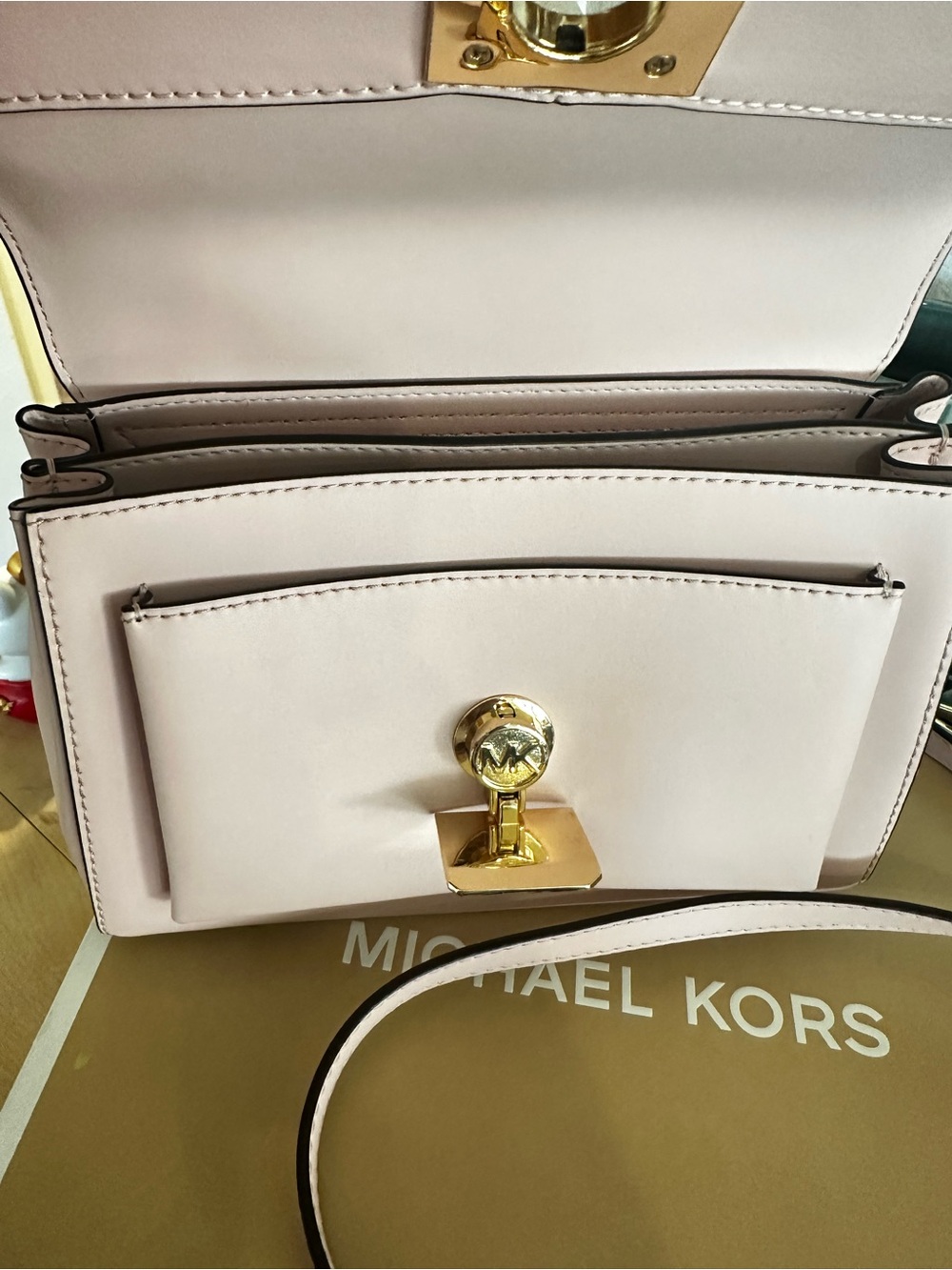 Michael Kors Blush Leather Crossbody with Gold-Tone Turnlock